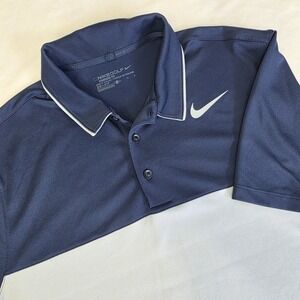 Nike Polo Shirt Mens Large Blue Gray Dri-Fit Standard Fit Polo Athletic